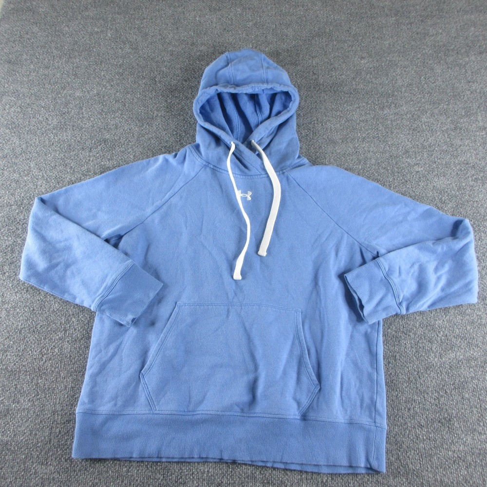 Under Armour Hoodie Women M Blue Fleece Pullover Kangaroo Pocket Logo Sweatshirt